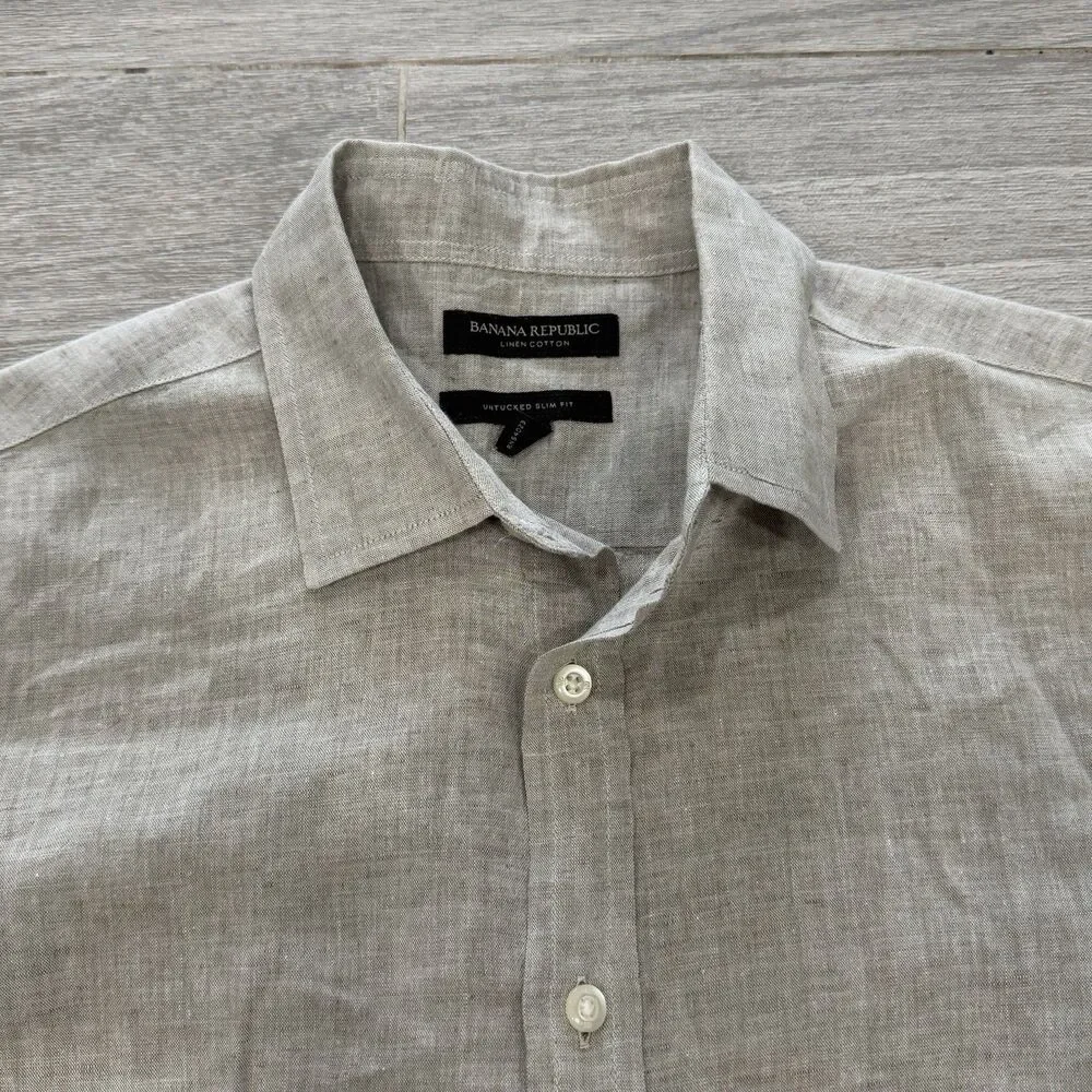 Banana Republic Camden 100% Linen Long Sleeve Button Down Shirt Mens Medium Gray